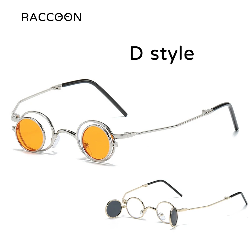 نظارات شمسية مستديرة بيضاوية صغيرة قابلة للطي للنساء ، نظارات شمسية سايبر بانك ، عدسات بطبقتين للرجال ، ظلال Steampunk رجالية نسائية إسقاط الشحن بالجملة