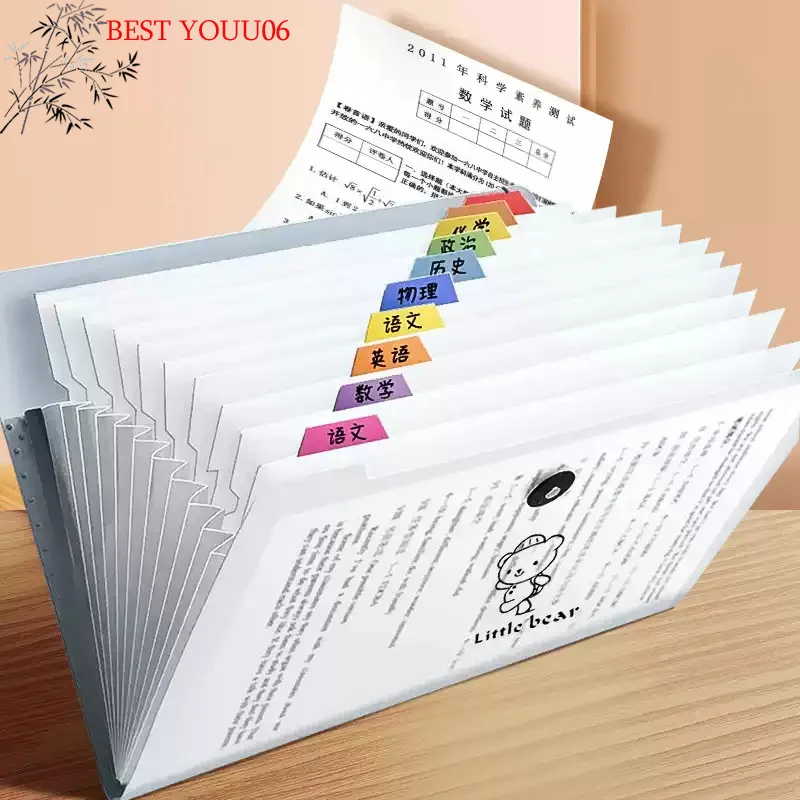 (YOUU06)Transparent Insert File Folder A4 Document Bag Multi-Layer Expanding Folder Holde For School Office Stationery