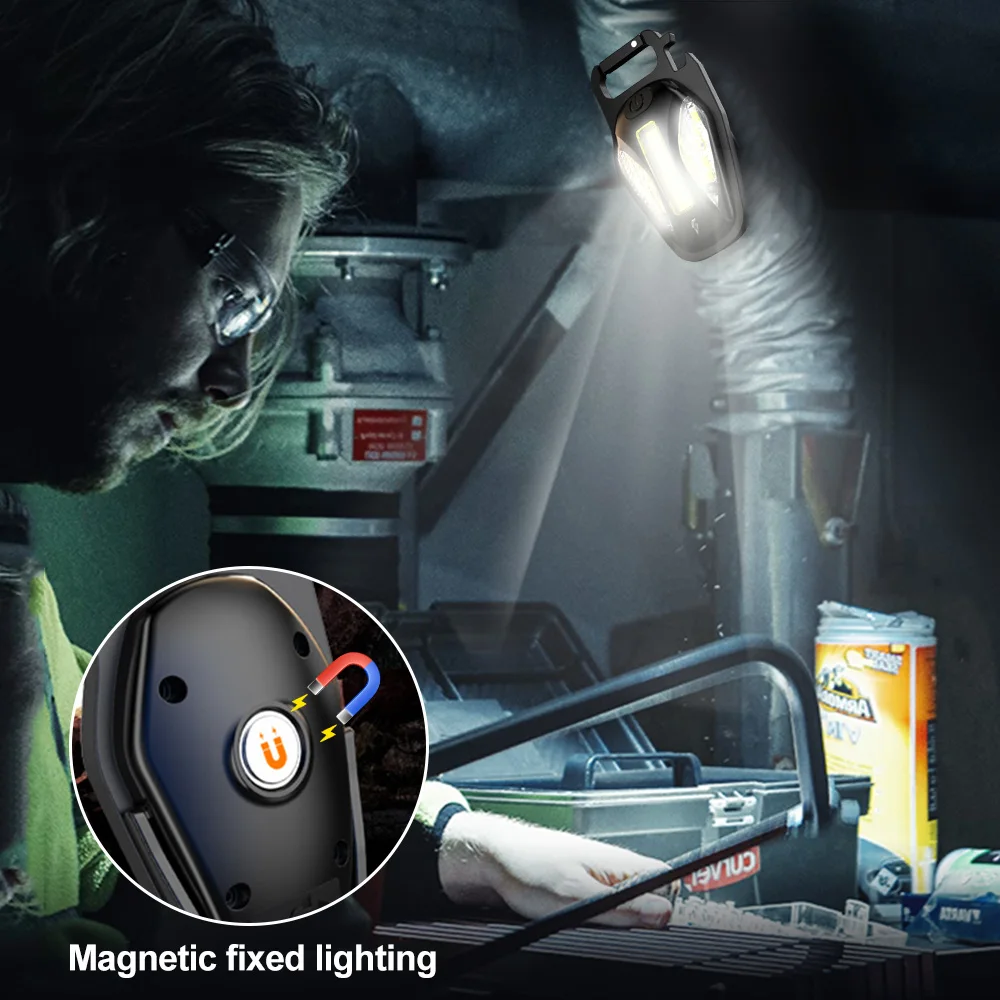 Mini Bright Camping Lantern LED Flashlight Rechargeable COB Work Light Five lighting modes Waterpoor Magnetic Keychain Lamp