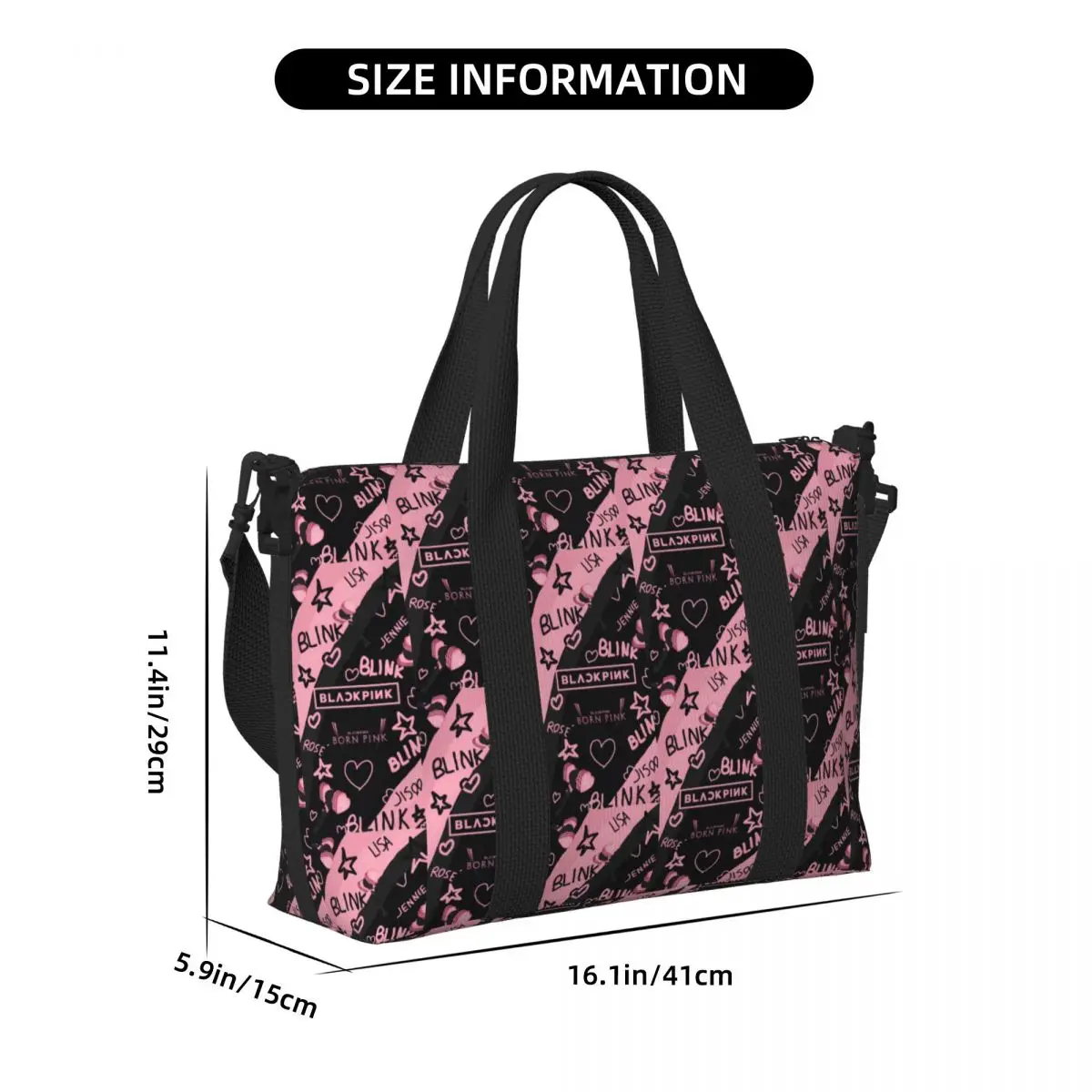 Custom Kpop Bp Blacks Pinks Groceries Tote Shopping Bags Women Large Capacity Gym Beach Travel Bags