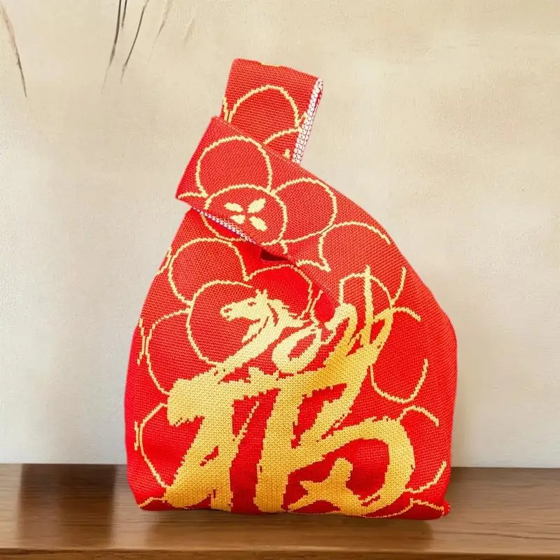 

Многоразовая сумка-тоут из трикотажа с мультяшным изображением пони-талисмана, красная, в виде уздачника, для покупок, подарочная упаковка