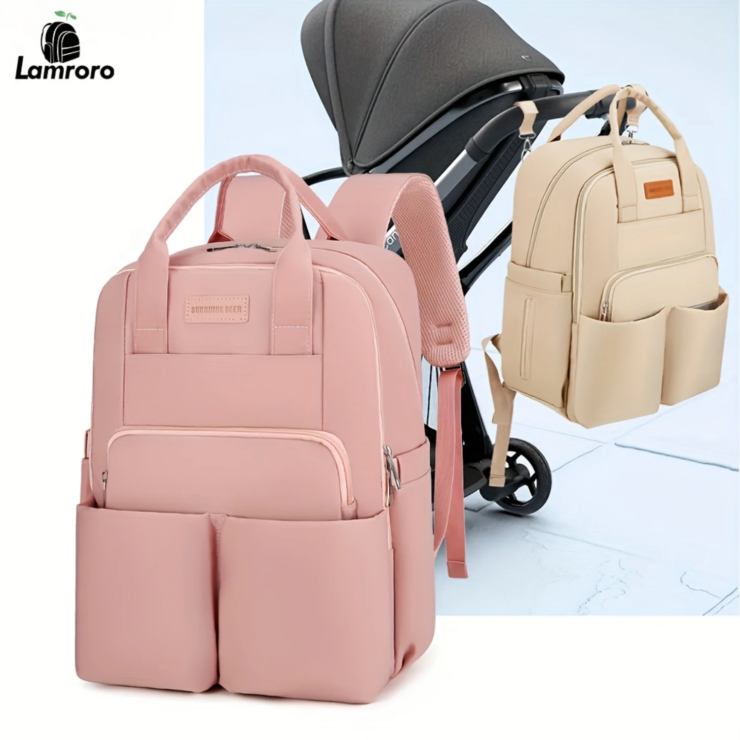 Stylish Plain Color Diaper Bag Backpack - Ultra-Practical Waterproof Mommy Organizer - Spacious Travel Companion for Festive Occ