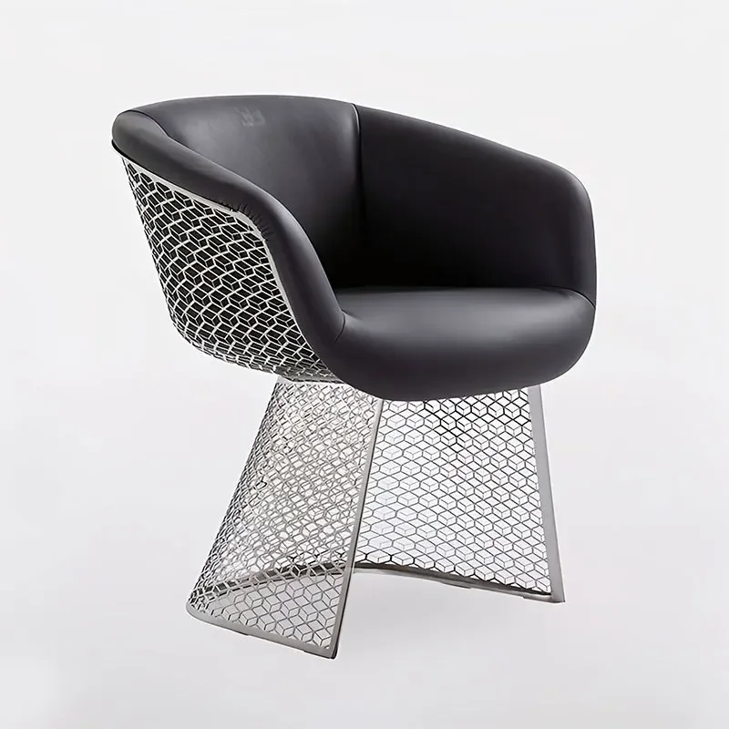 

Italian minimalist stainless steel dining chair light luxury high-end hotel villa home leisure modern hollow dining chair