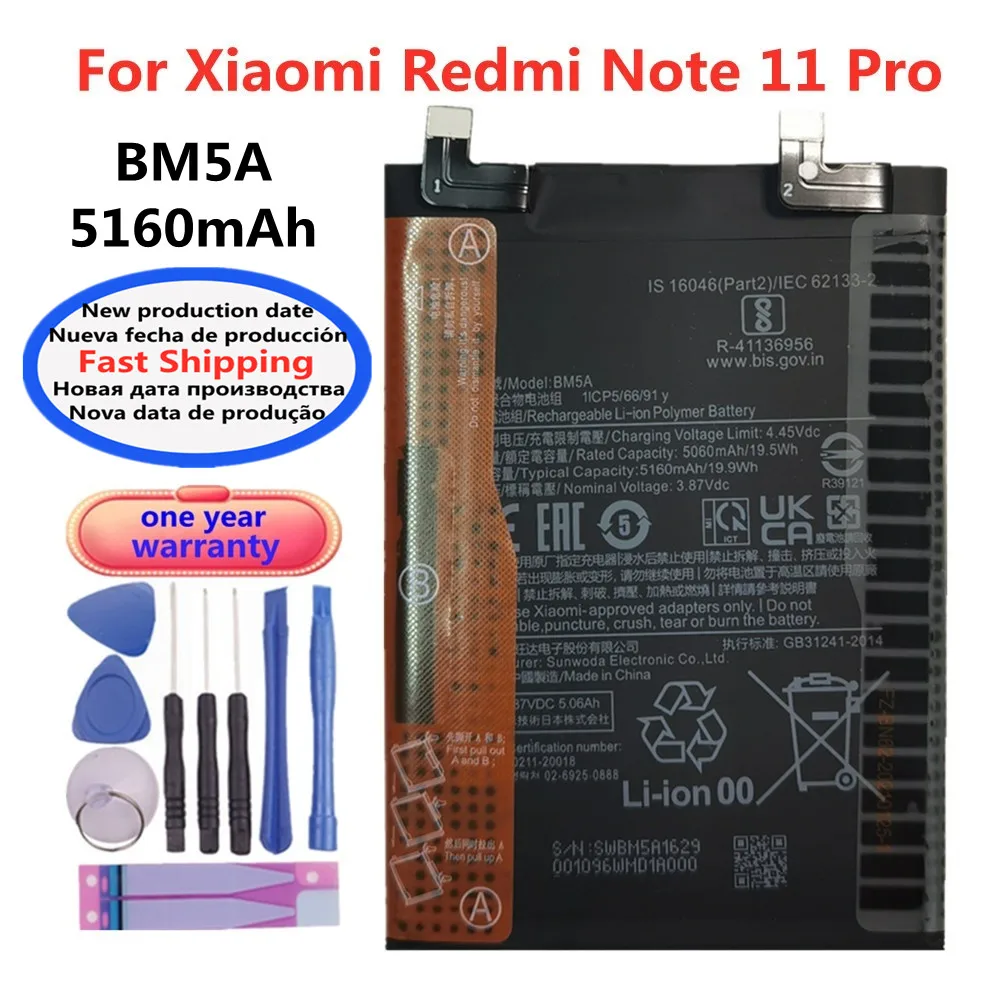 

BM5A Battery For Xiaomi MIUI Hongmi Redmi Note 11 Pro 11pro High Quality Mobile Phone Battery + Free Tools