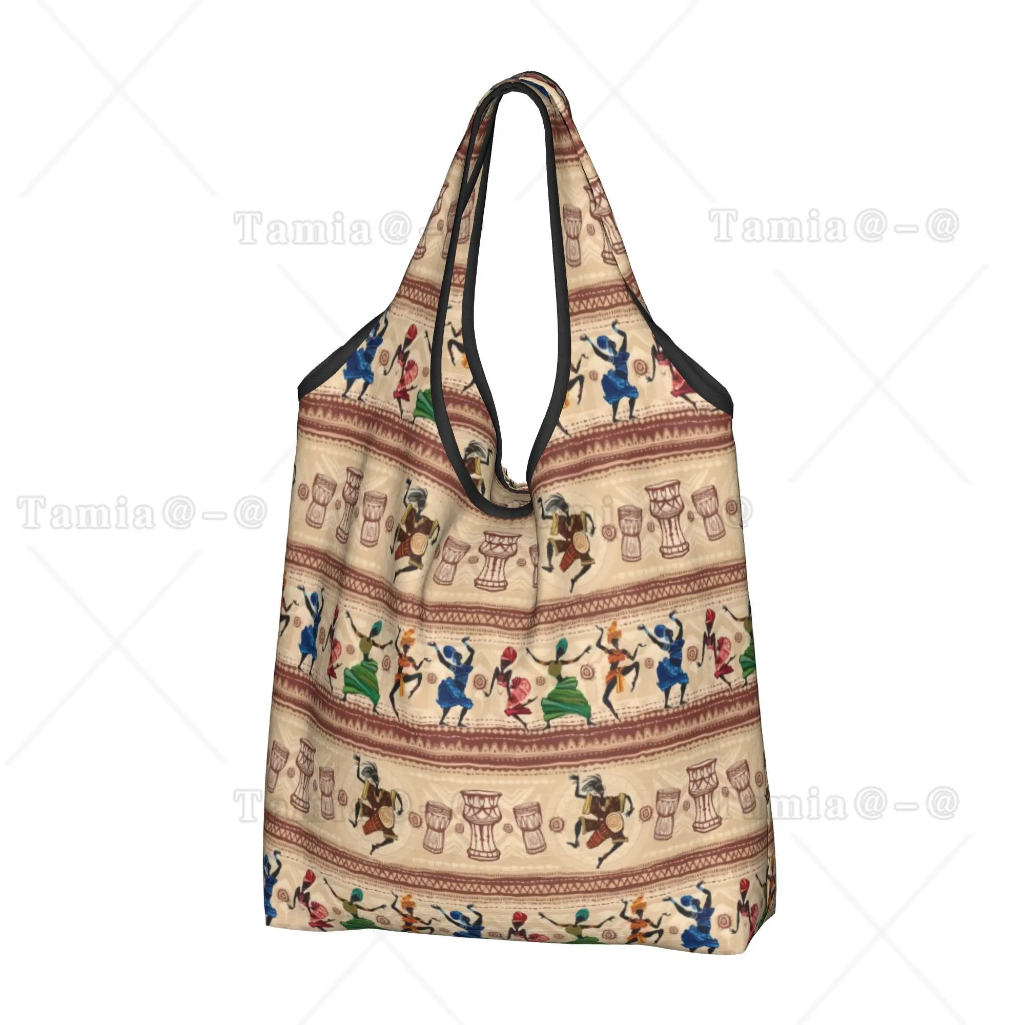 Reusable Africa Ethnic Style Dancing   Shopping Bag Women Tote Bag Portable African Tribal  Grocery Shopper Bags