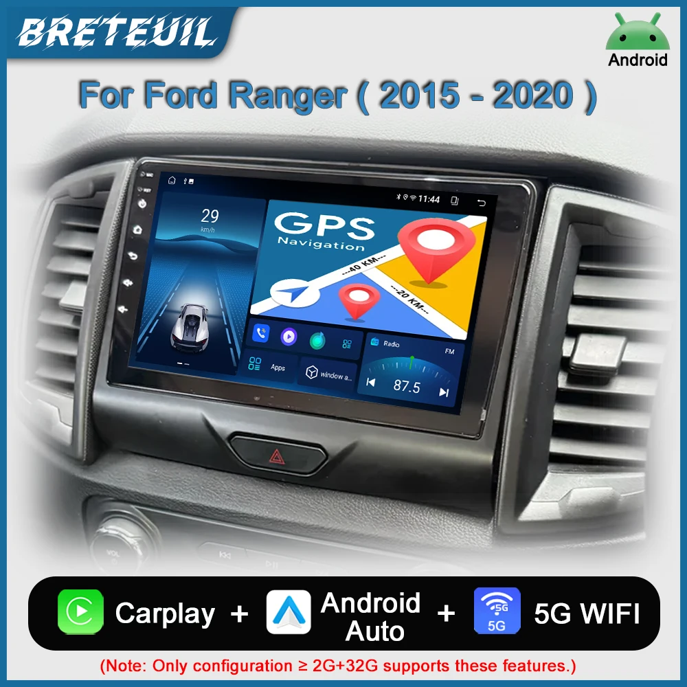 Para Ford Ranger Everest 2015 2016 2017 2018 2019 2020, sistema multimédia automóvel Android com GPS, CarPlay, ecrã táctil e tecnologia Smart Stereo.