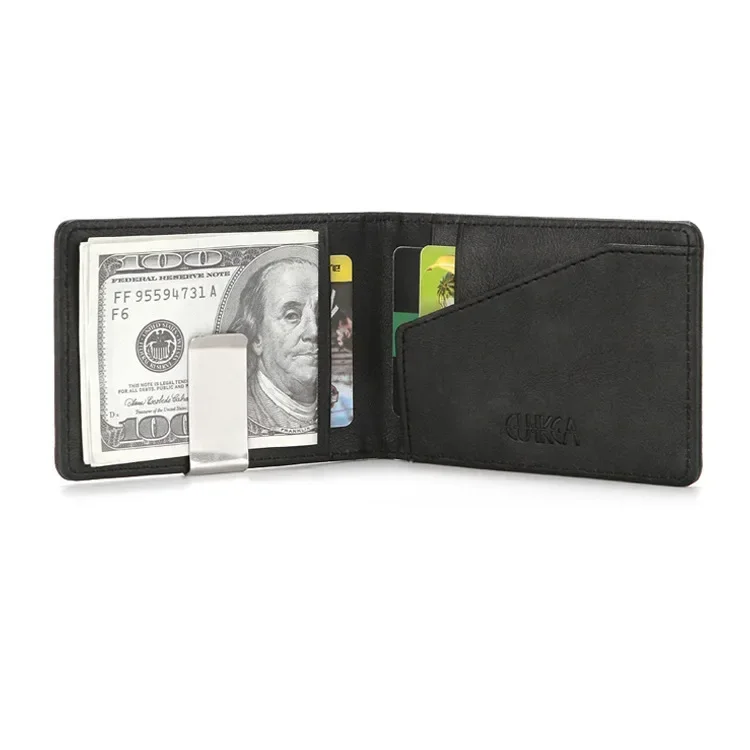 New Fashion Men's Leather Money Clips Wallet Multifunctional Thin Man Card Purses Women Metal Clamp For Money Cash Holder