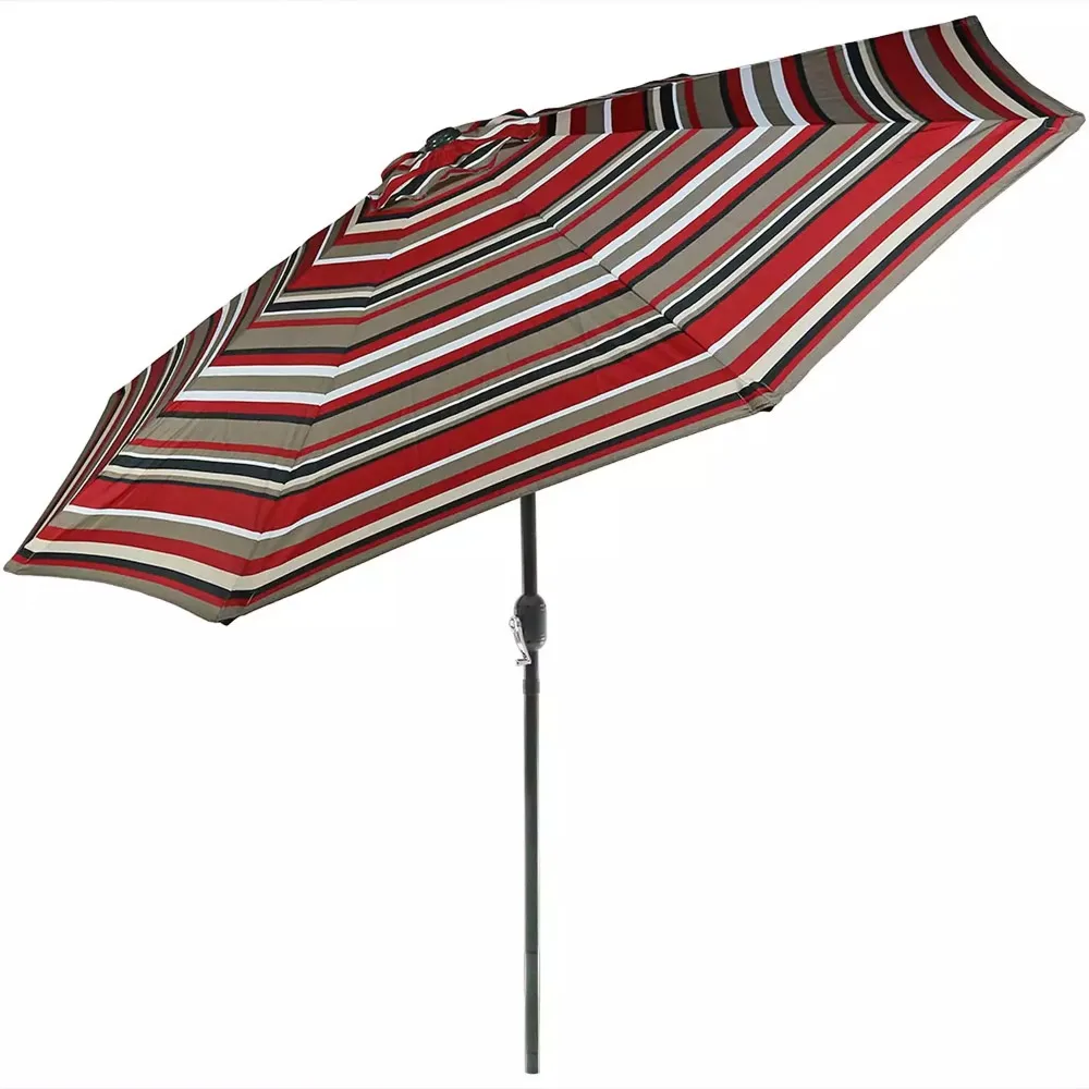 9 ft Aluminum Patio Umbrella with Tilt and Crank - Awning Stripe