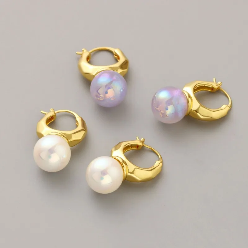 

Summer New Arrival High-quality Hoop Earrings Niche Glass Pearl Earrings High-end Earrings Light Purple Beads Ear Jewelry