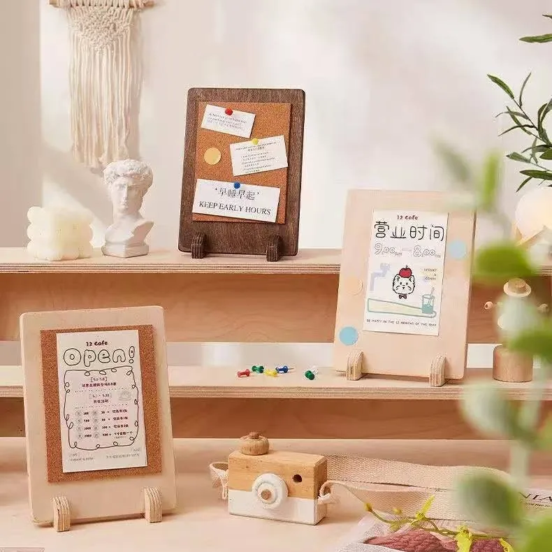 Decorative nameplate solid wood display rack, rural-style kindergarten work display stand, dessert and pastry menu booth table t