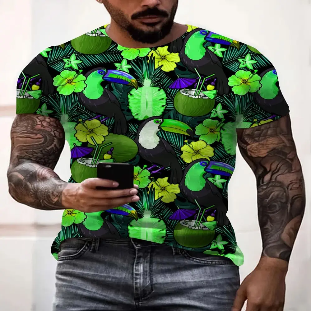 

Casual 3D printed T-shirt new style fresh fruit pattern men's T-shirt hip-hop personality round neck short sleeves breathable