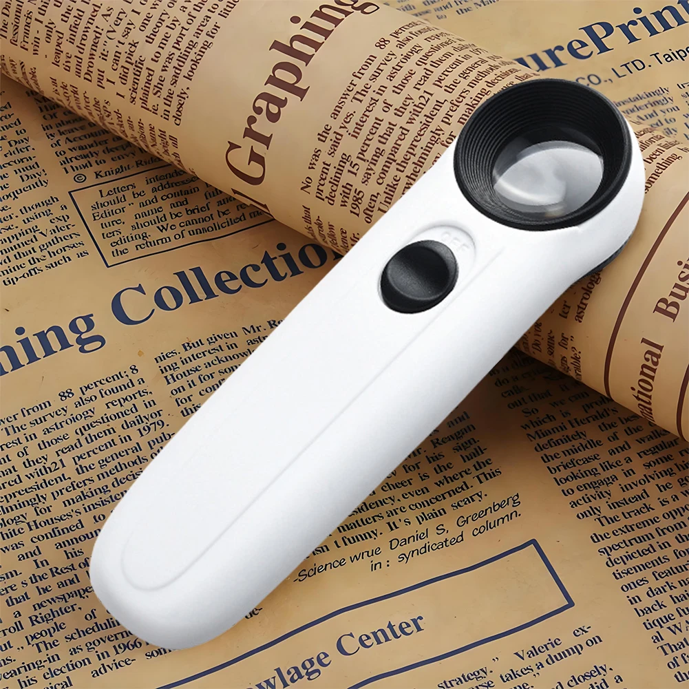 

40X Handheld Magnifier HD Magnifying Glass with 2 LED Lights Jewelry Magnifier for Identification Jewelry Diamond Jade