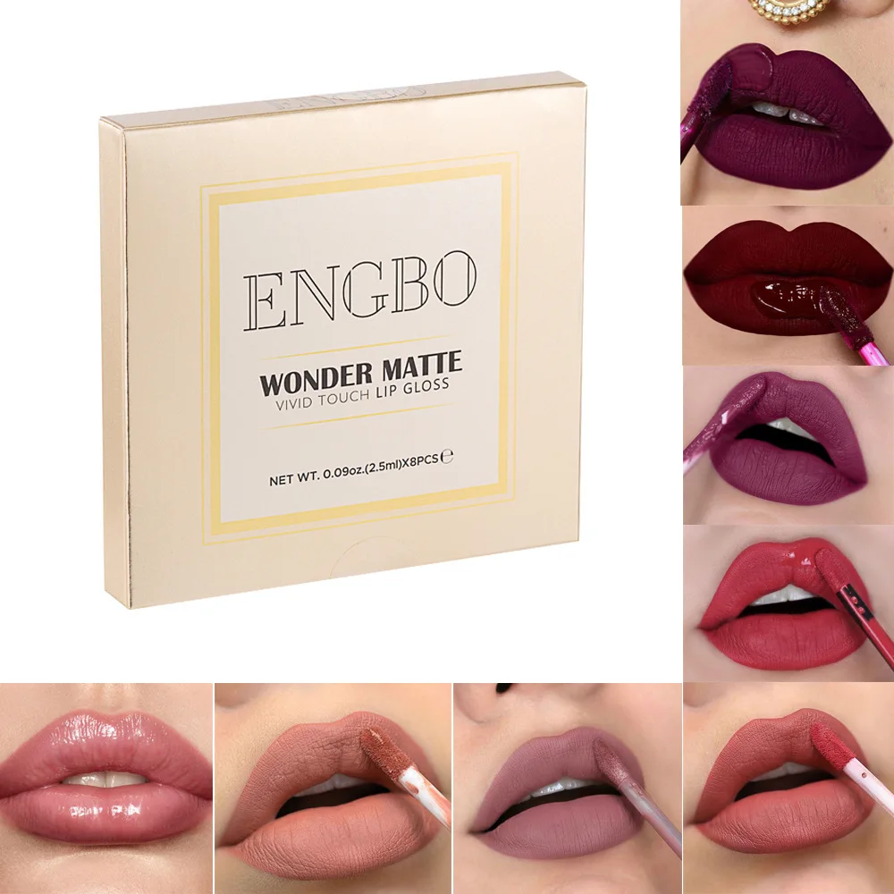 ENGBO-Ensemble de rouges à lèvres velours, 8 pièces, 256, longue durée, imperméable, anti-adhésif, maquillage, cosmétique