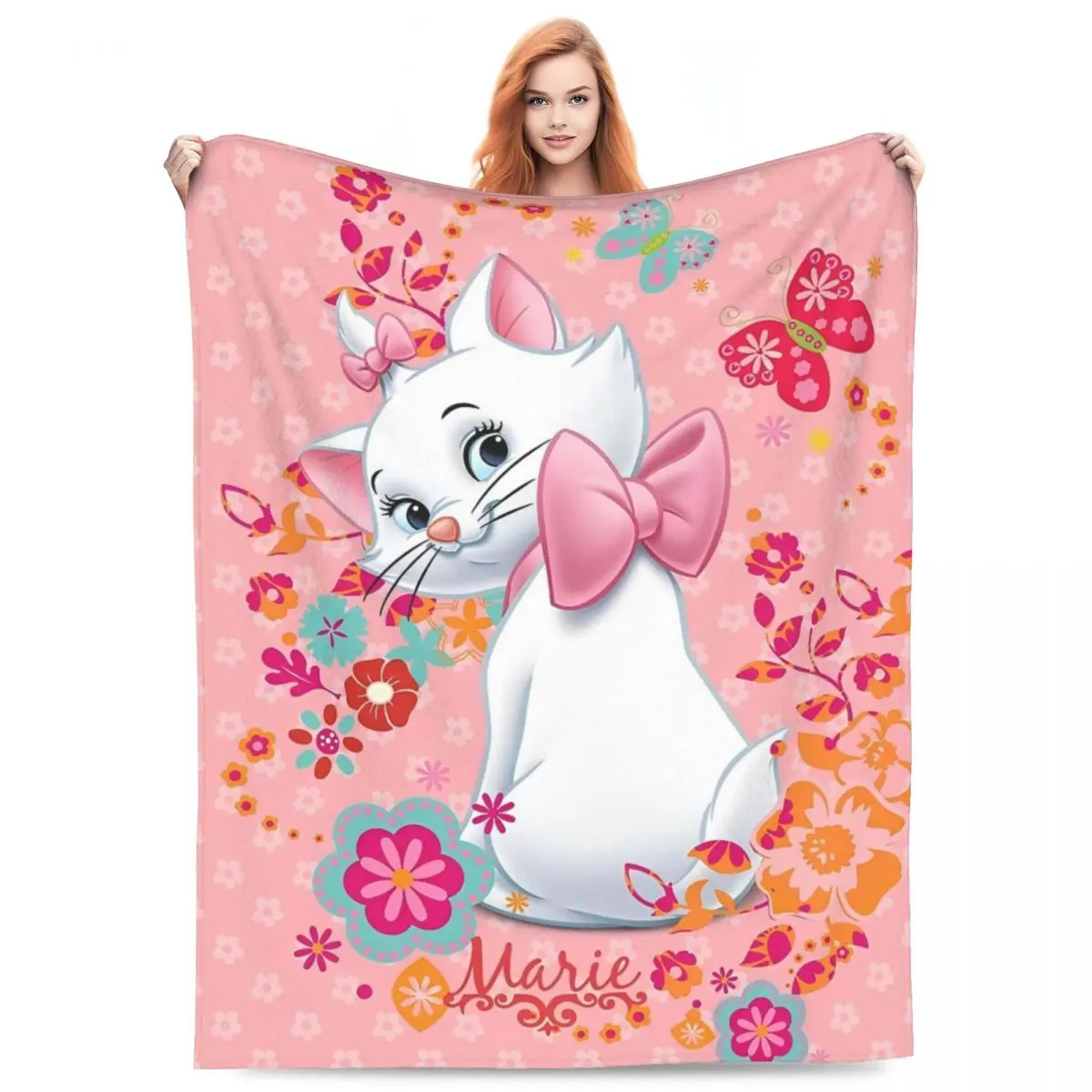 Super Warm Blanket Travel The Aristocats Marie Cat Kawaii Anime Throw Blanket Animal Cartoon Flannel Bedspread For Bedroom Sofa