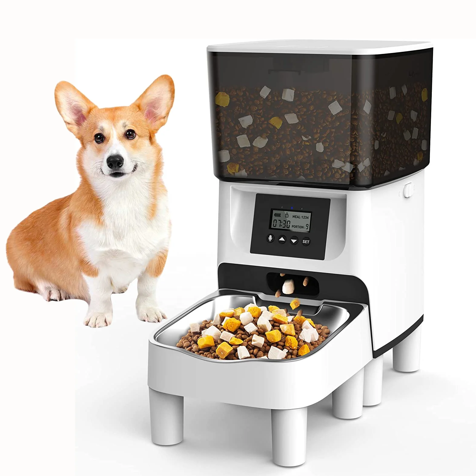 

Cat Food Dispenser with Voice Recorder Timed Small Smart Pet Feeder