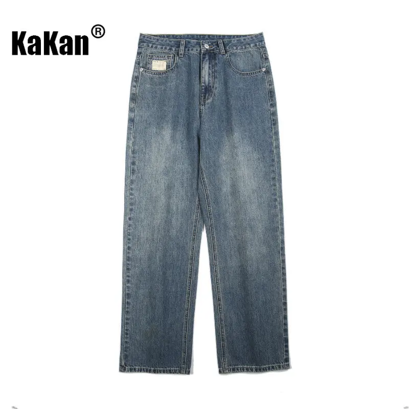 Kakan - New Men's Street Vintage Jeans, European and American Straight Fit Loose Draping Junior Long Jeans K24-D01