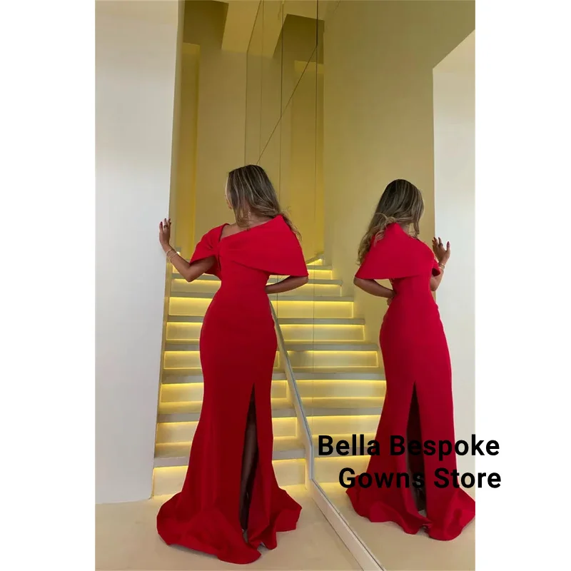 فساتين سهرة حمراء مخصصة بأشرطة على شكل فيونكة فستان حفلة موسيقية بفتحة جانبية عالية 2025 حورية البحر بطول الأرض لحفلات الزفاف فساتين رسمية