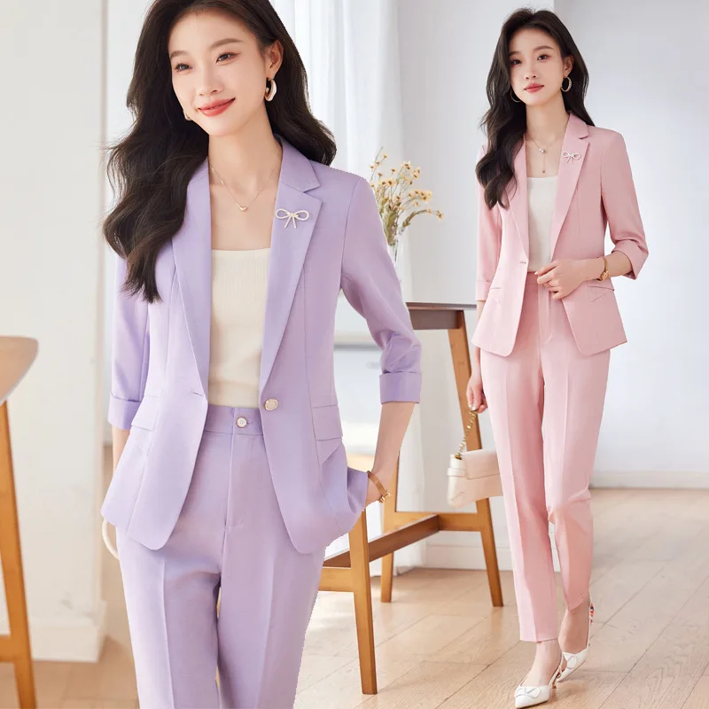 Purple Suit Women's Formal Wear Spring and Summer New Broadcast Host Work Clothes Temperament Goddess Style Business Wear