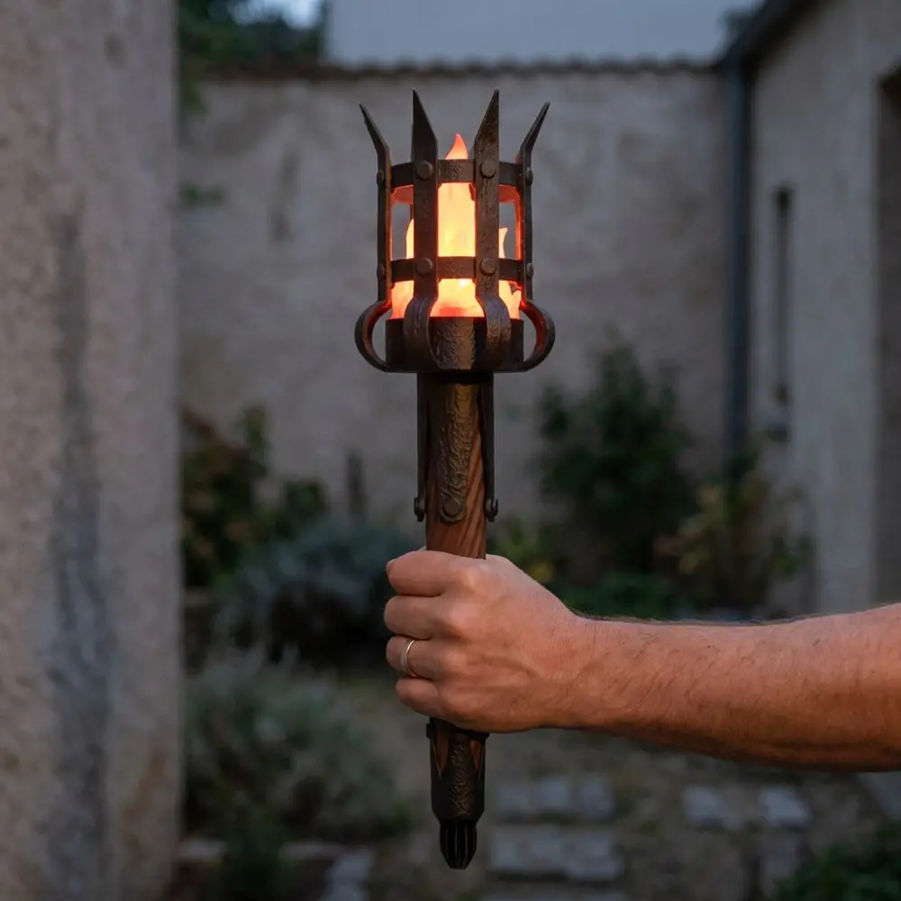 Vintage Medieval Torch Wall Lamp Led Lighting 3D Print Halloween Flame Torch Light Dual Torch Fantasy Theme