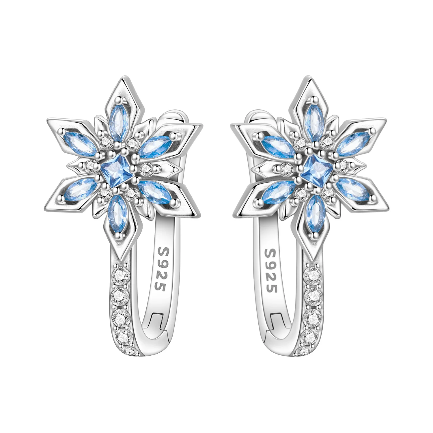 CYCUFF S925 Sterling Silber Blauer Zirkon Schneeflocken-Ohrringe Creolen Damenschmuck Original Trendige Jubiläumsgeschenke