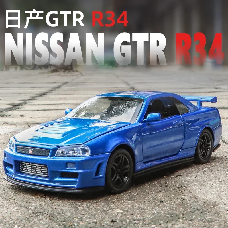 New 1:32 Nissan GTR R34 Alloy Sport Car Model With Sound Light Diecast Toy Vehicles Collective Miniature Kids Gifts