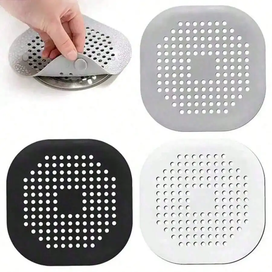 

1/3pcs Silicone Hair Catcher, With Suction Cup, Square Drain Cover, Suitable For Shower, Sink, Floor Drain, Hair Filter, Applicable For Bathroom, Bathtub, Kitchen, Bathroom Decor, Back To School Season