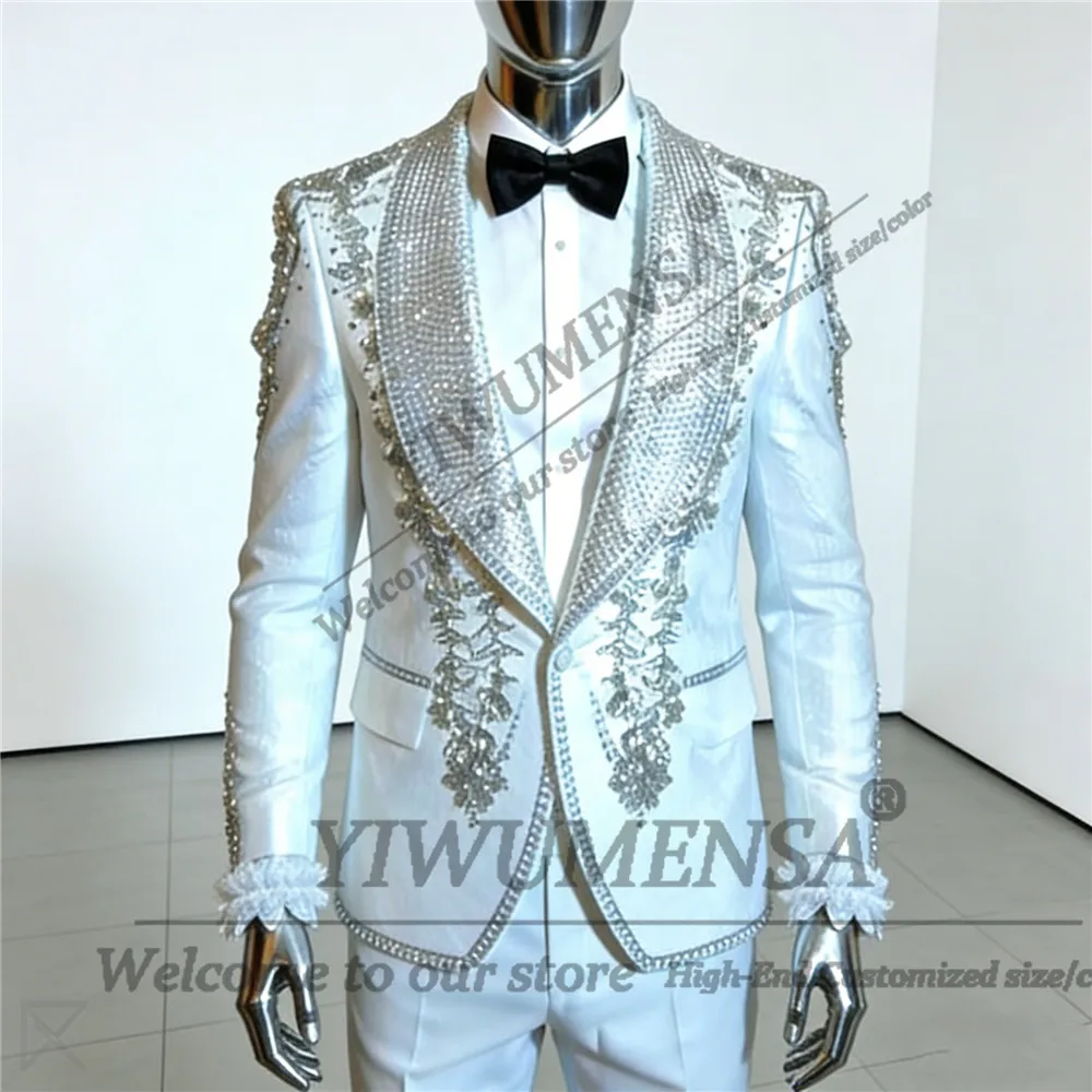 Sparkling Diamond Beaded Suits Men Slim Fit Sequins Label Prom Blazers Customized 3 Piece Set Groom Banquet Wedding Tuxedos 2026