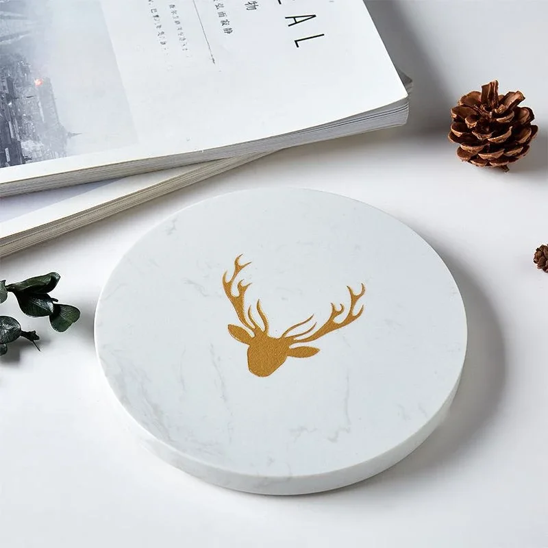 20cm Round White Marble Cup Mat Aesthetic Room Home Decoration Handmade Ore Rock Stone Ornaments Christmas Wedding Gifts Nordic