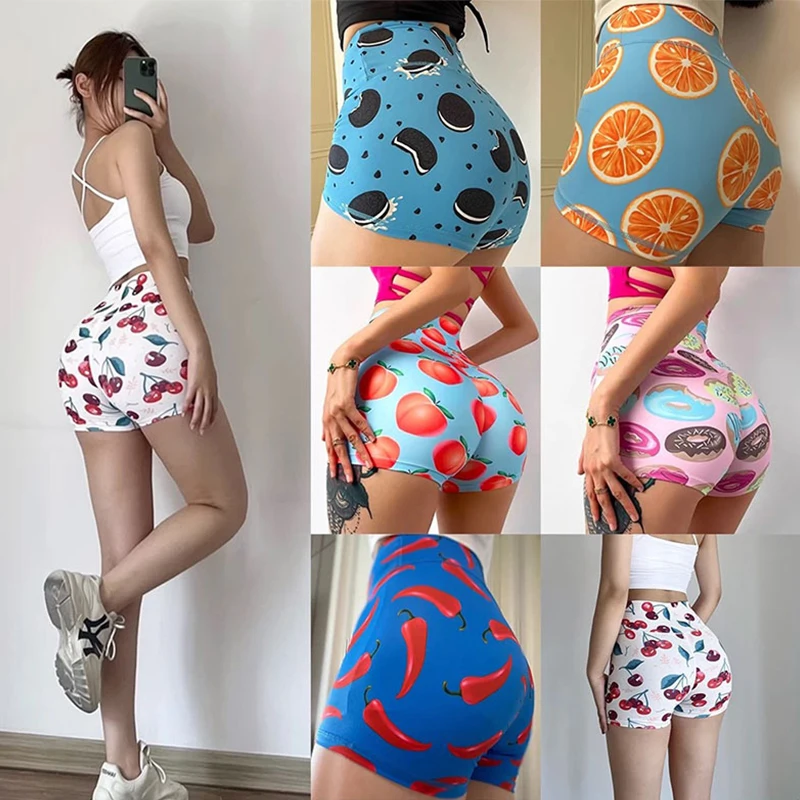 

Cute Cartoon Print High-Waisted Women's Sports Shorts Fitness Running Training Elastic Hot Pants