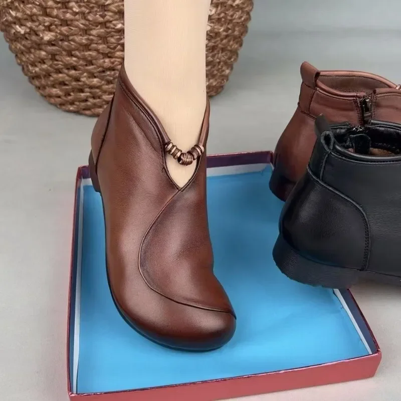 

Осень-зима 2024, новые ботинки на плоской подошве, нескользящая теплая обувь для мам, ботильоны с круглым носком