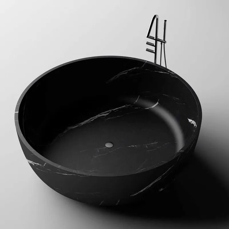 Artificial Stone Marble Pattern Bathtub Matte White Round Soaking Tub for Hotels Export Round Black Bathtub