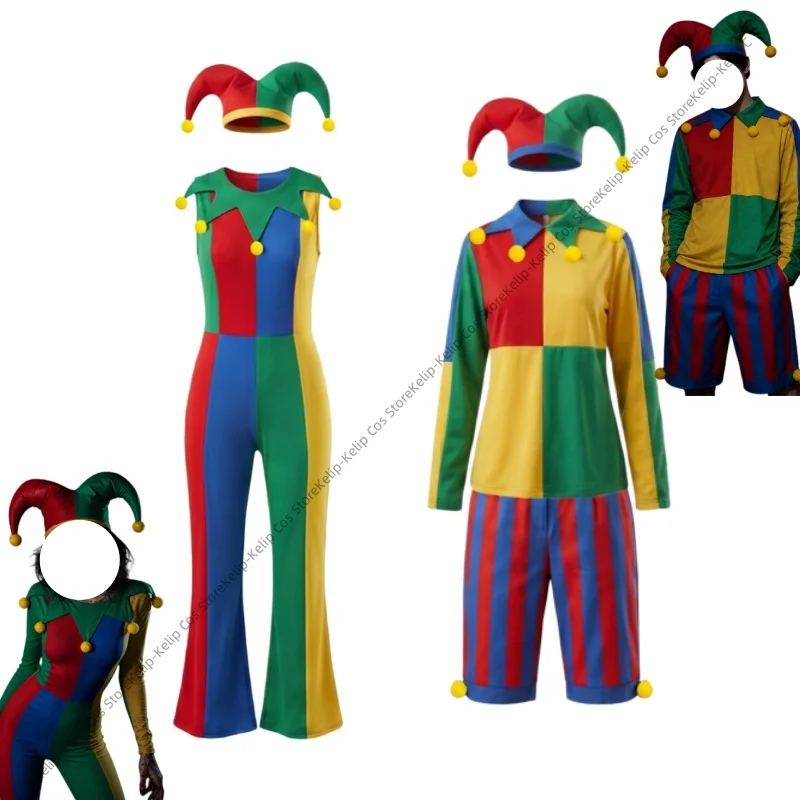 

Art the Clown Jester Cosplay Costume Terrifier Scary Colorful Jester Jumpsuit Full Set for Men Women Carnival Outfits