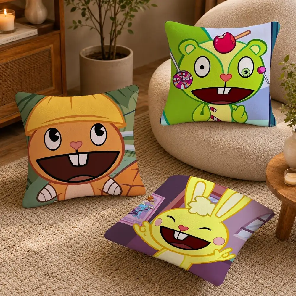 Cartoon H-Happy Tree F-Friends Cushion Cover Soft Short Plush Pillow Case Double Sided Print Washable Sofa Bed Home Decor Gift