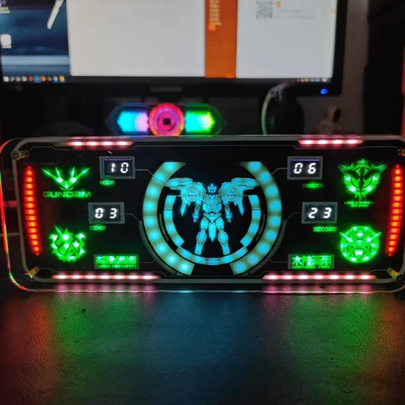 Gundam Theme Clock RGB LED Art Sense Technology Game Atmosphere Room Desktop Decoration Cyberpunk