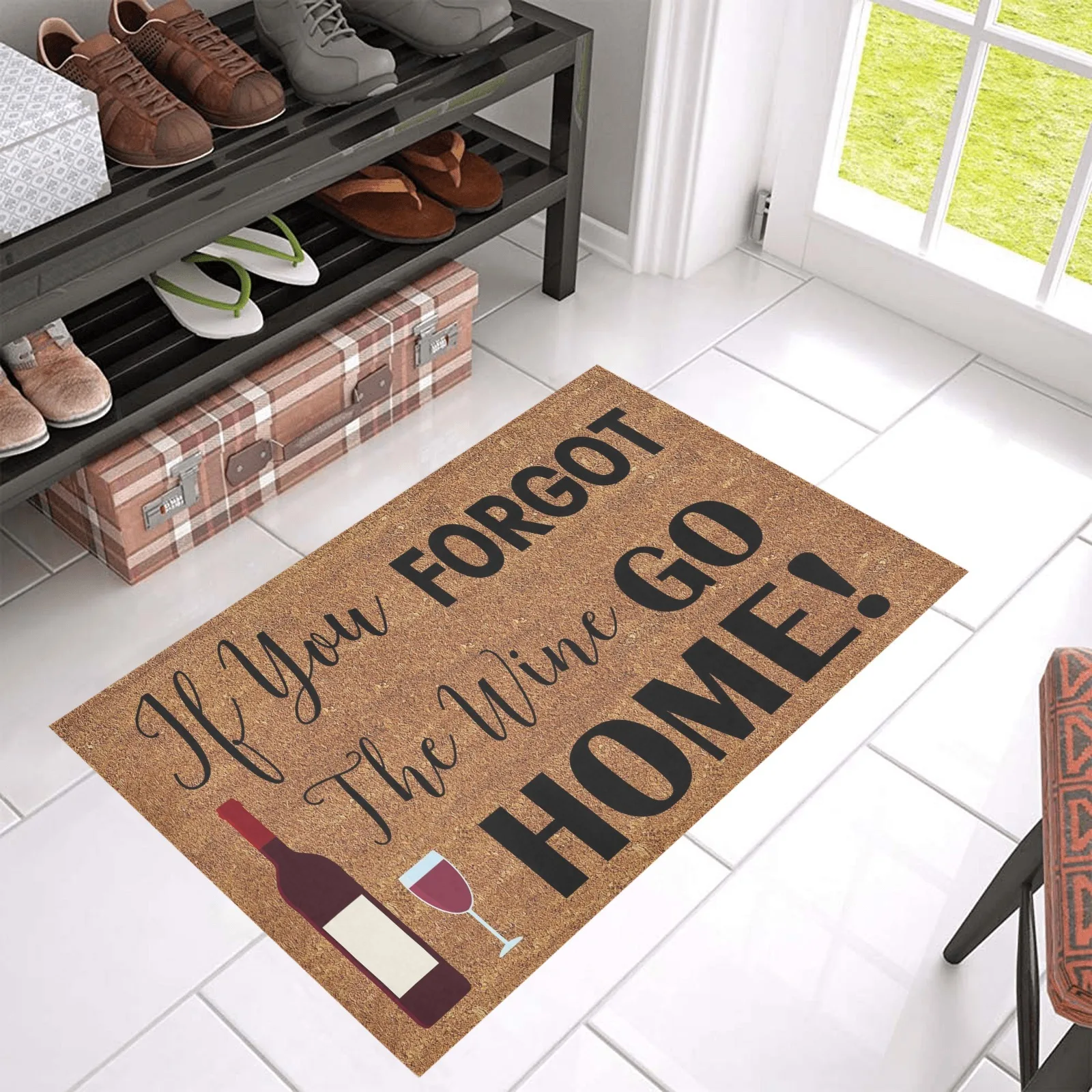 If You Forgot The Wine Go Home Door Mat,Non-Slip Rubber Floor Mat,Housewarming Welcome Mat for Outdoor Entryway,Kitchen Bath Rug