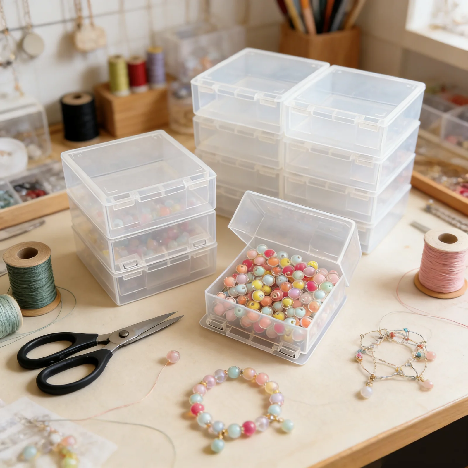 50/20 pieces of high-quality hard plastic transparent storage small square box, new version anti drop flip cover anti scattering