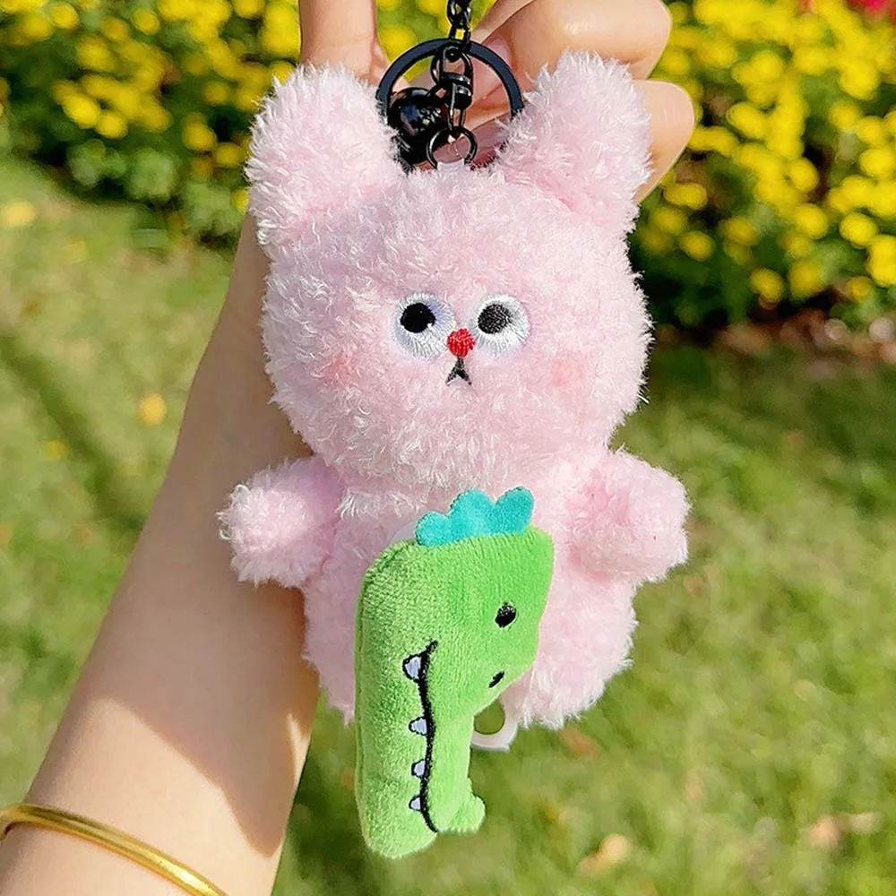 Soft Cartoon Crocodile Pendants Bear Funny Plush Animal Key Ring Chick Rabbit Drawstring Rotatable Doll Car Key Accessories