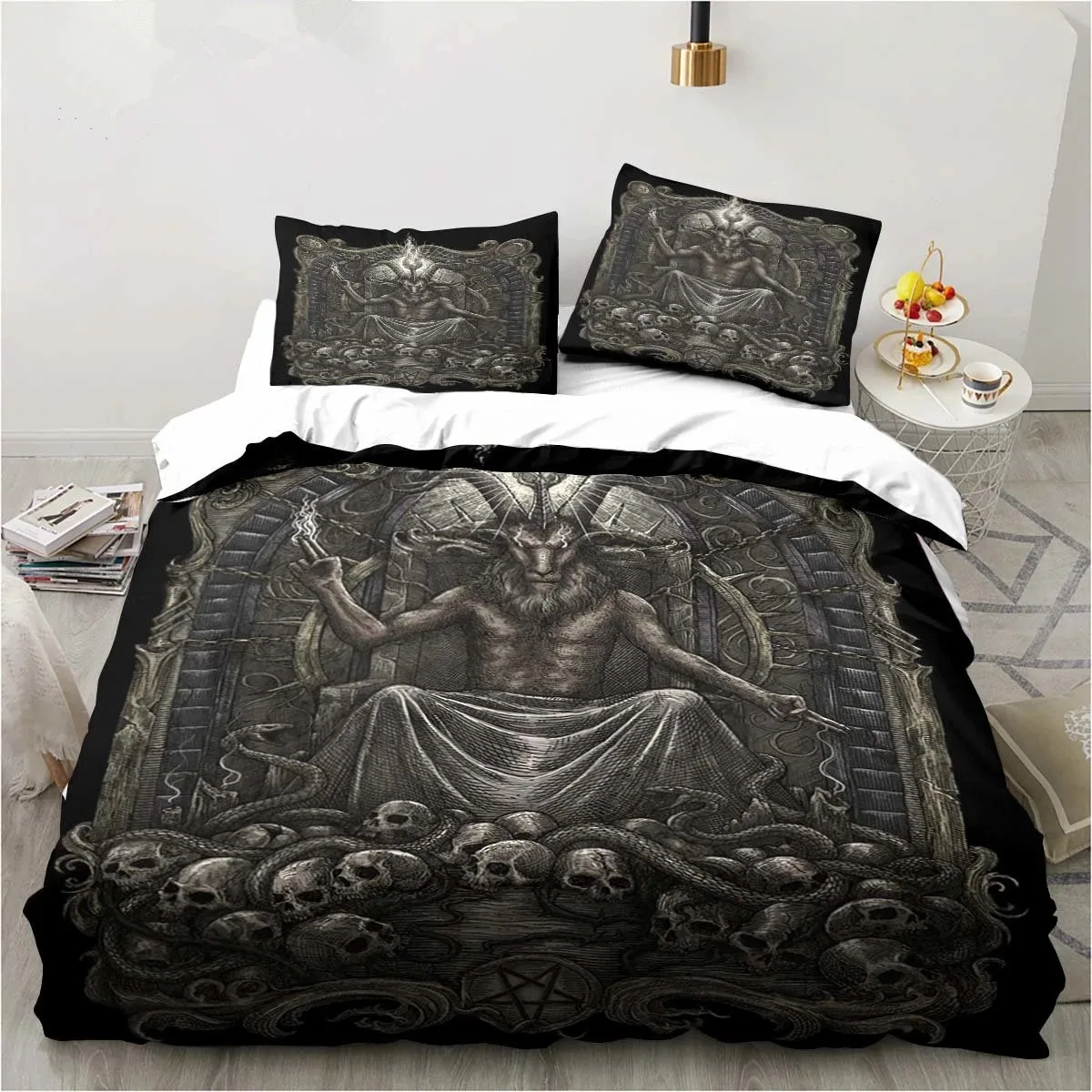 Baphomet Satan Demon Evil Duvet Cover Set Horror Evil Monster Bedding Set Full King Size Comforter Cover Christmas Navidad Gift