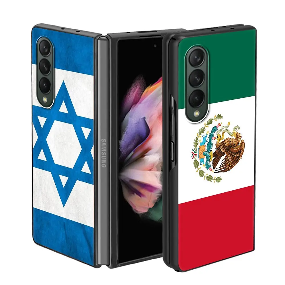 Flaga narodowa RU FR UK etui do Samsung Galaxy Z Fold3 obudowa telefonu komórkowego luksusowa twarda obudowa PC Z krotnie 3 czarna moda Capa