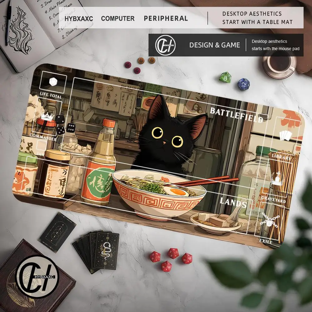 Cat Eat Ramen Card Mouse Pad Magic Party Game Mat Durable Rubber MTG&TCG Games Pad Offices Desk Carpet Friendly Design HYBXXC