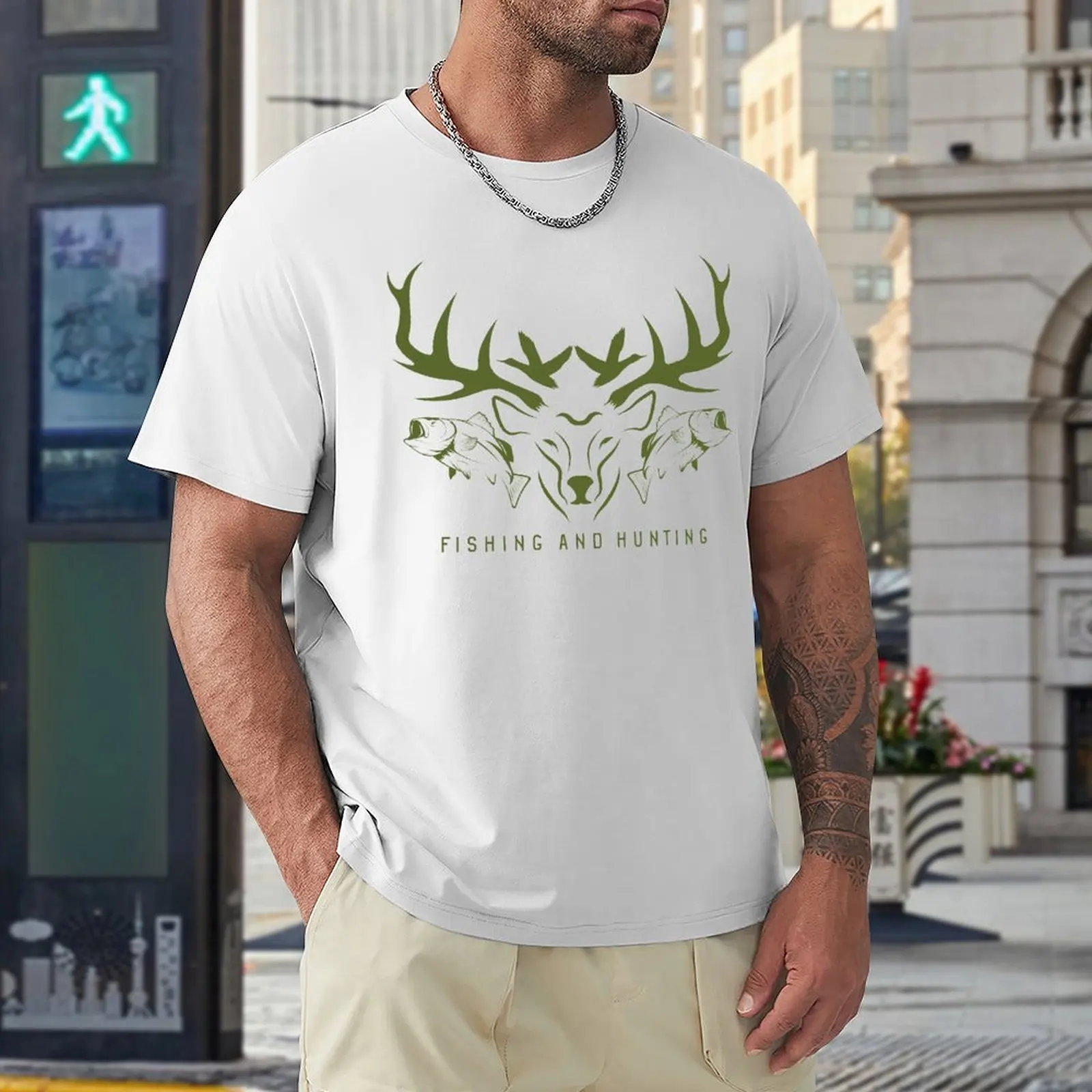 Harajuku Hunting And Fishing in Vintage Emblem Design Antler Horns Mallard Pine Tree (1) T-shirt  Movement T-shirts Unique Geek