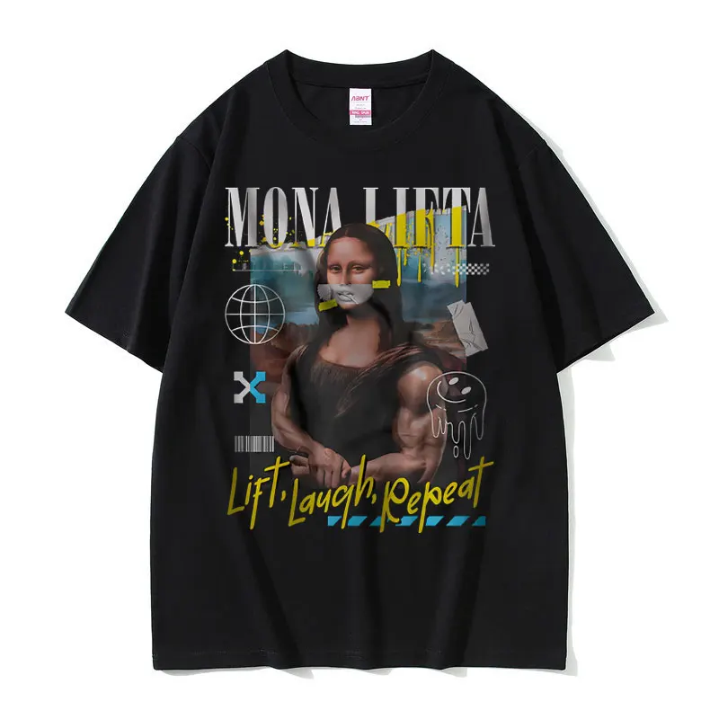 Funny Mona Lifta Oversized Pump Cover Meme Graphic Tshirt Men Women Vintage Gym Fitness T-shirt Summer Male Soft Cotton T Shirts