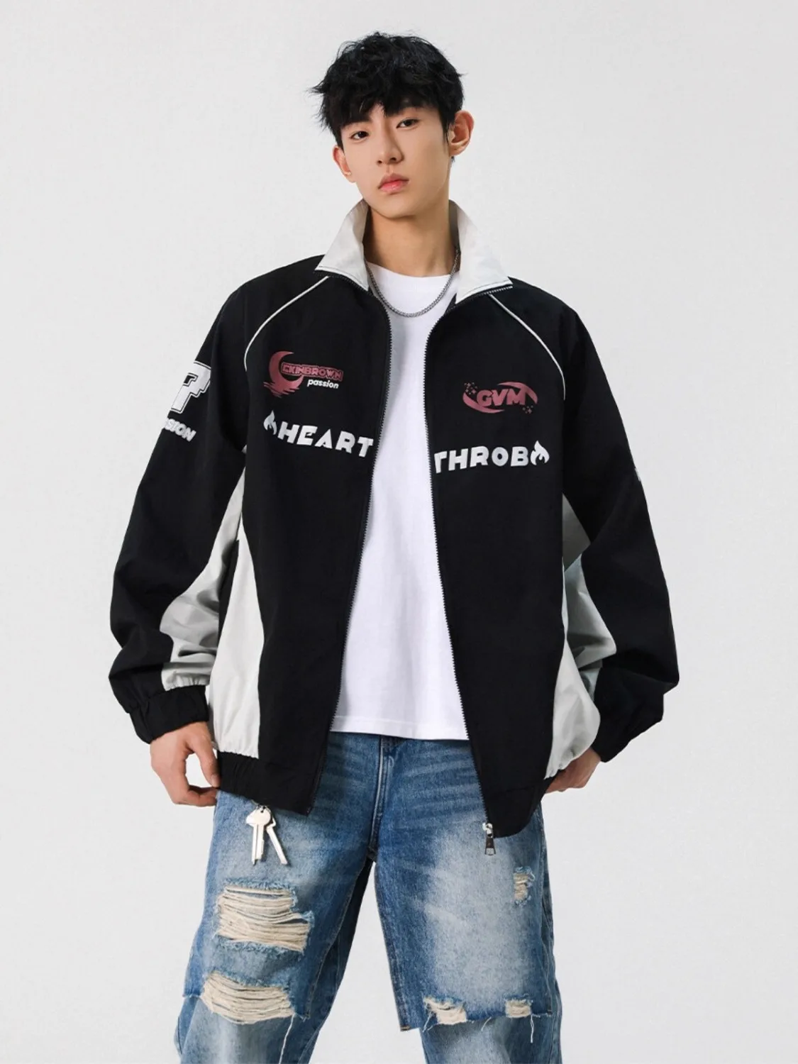 

American Sle Trendy Brand Stand Collar Jaet Men's 2025 Spring Autumn Faion Letters Haome Outerwear High Street Pilot...