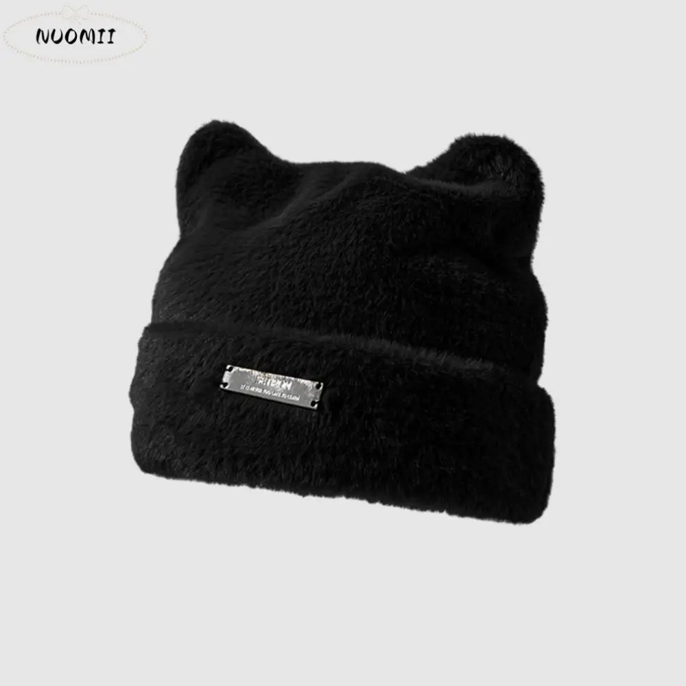 

Personality Fluffy Cat Ears Hat Bear Ears Beanie Knitted Cap Imitation Mink Wool All-match Winter Plush Hat Outdoor