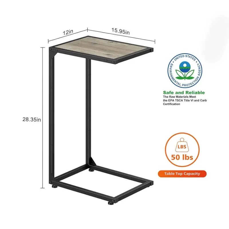 Side Table/C Shaped End Table for Couch & Bed,  TV Tray for Eating on Couch, Small End Tables for Small Spaces, Easy Assembly