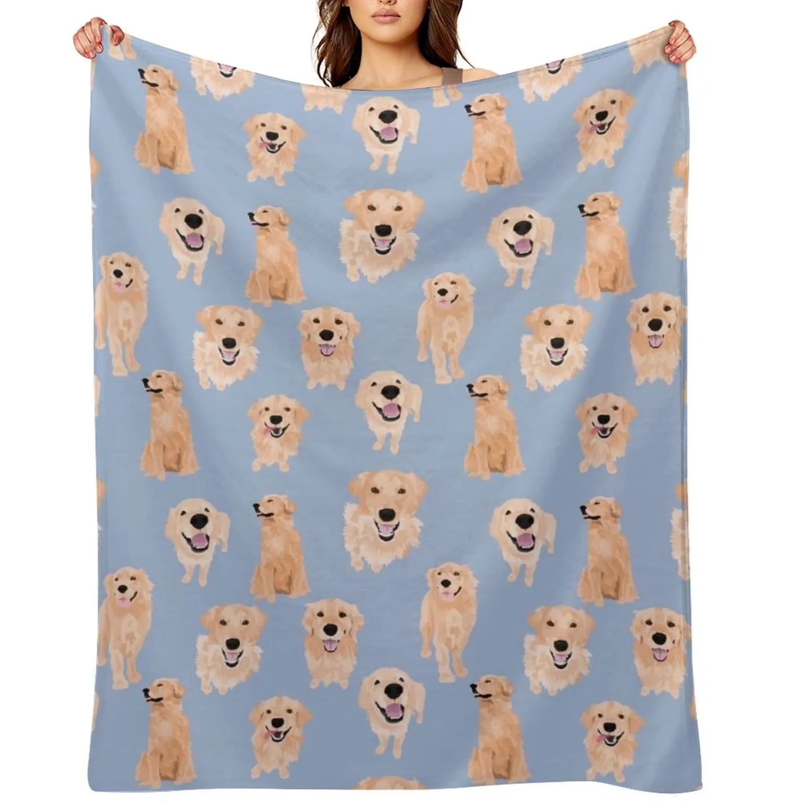 

Golden Retrievers on Blue Throw Blanket Polar Custom bed plaid Furrys Blankets