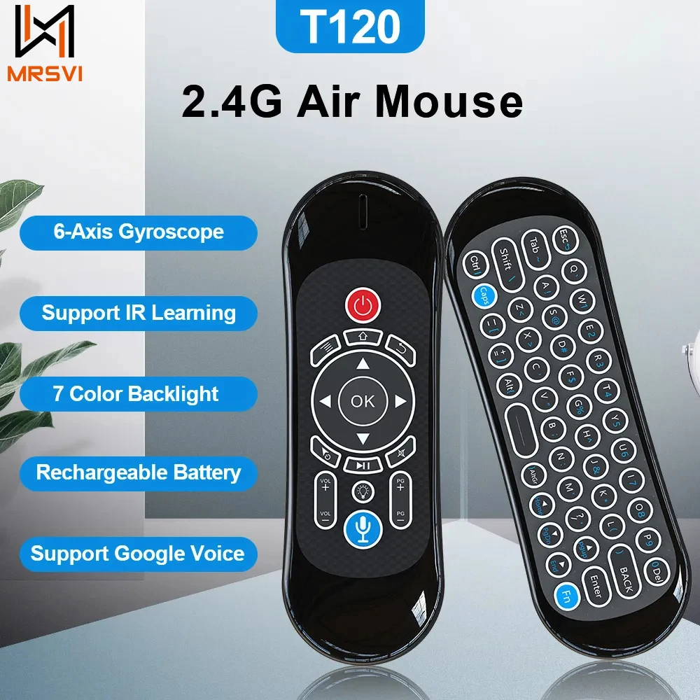 T120 2.4G Air Mouse Remote Control English Mini Wireless Keyboard 7 Colors Backlit Gyro for Android TV BOX