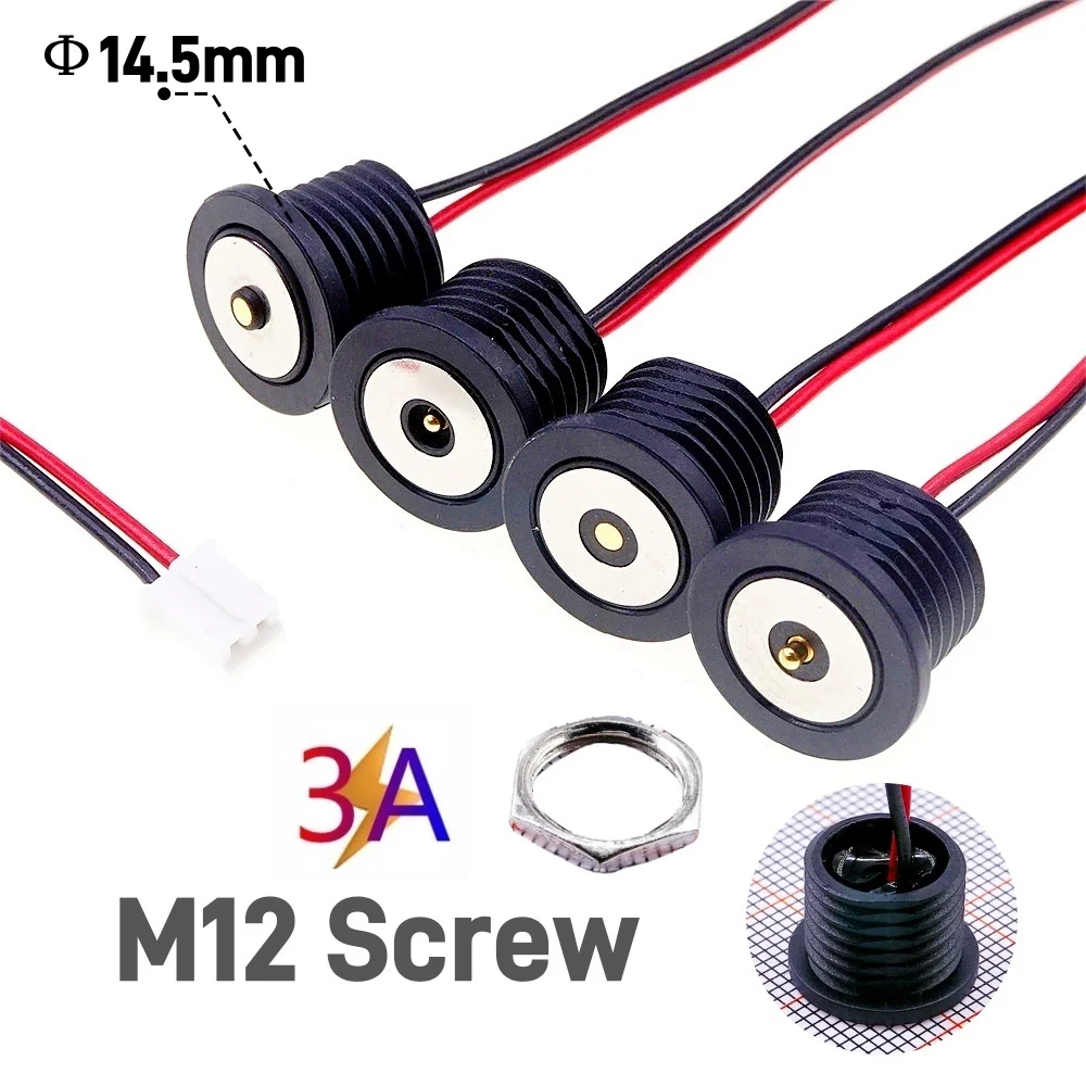 Circular High Current 3A 12V Magnetic Connector Threaded Panel Mount Holes Self-Locking Waterproof Terminals Charging Wire PH2.0