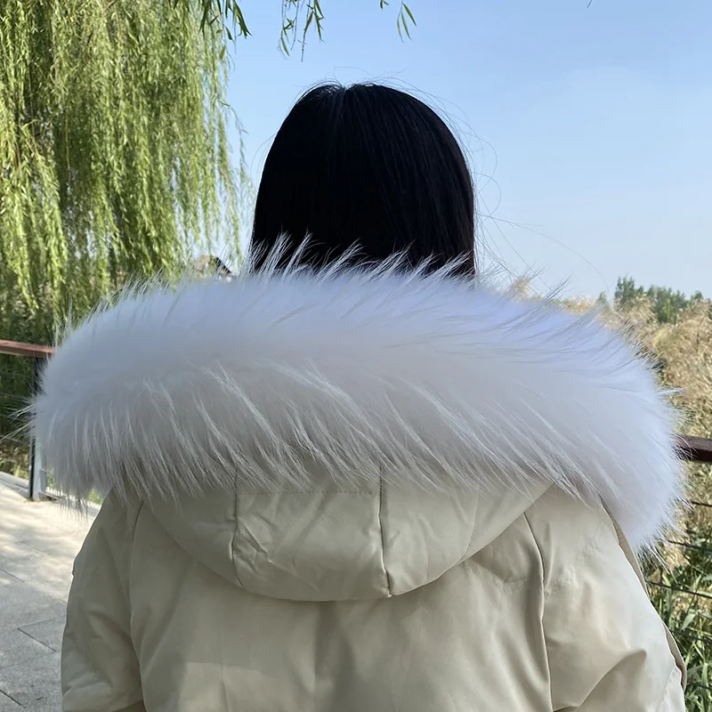 Natural Raccoon Fur Scarf Women Luxury Real Fox Fur Collar Winter Warm Fur Hood Trim Ladies Furry Fur Decor for Coat jackets