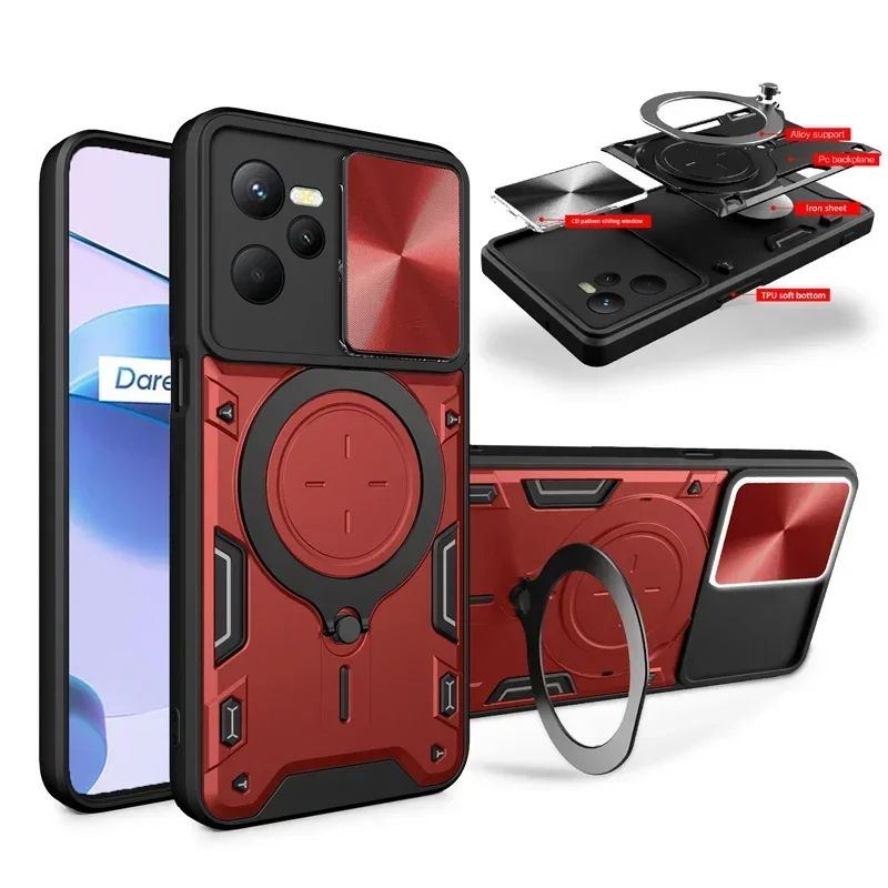 Schutzcase with Kameraschutz and magnetischem Ringständer for Realme GT 3 6 6T 7T 8 7 Pro, silicone-Rückseite